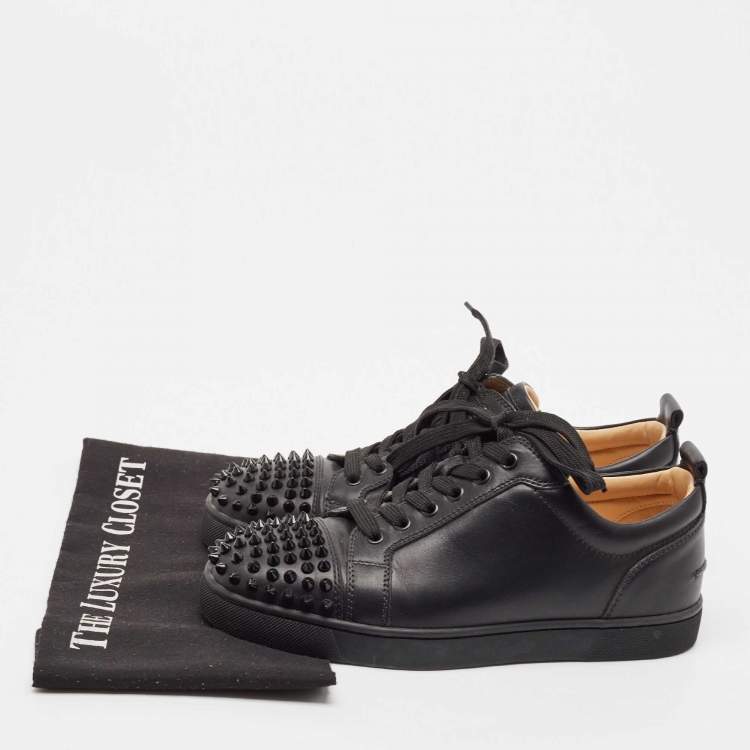Pre Owned Christian Louboutin Black Leather Louis Junior Spike Lace Up Sneakers Size 39