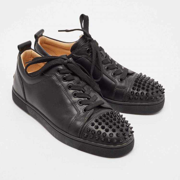 Pre Owned Christian Louboutin Black Leather Louis Junior Spike Lace Up Sneakers Size 39
