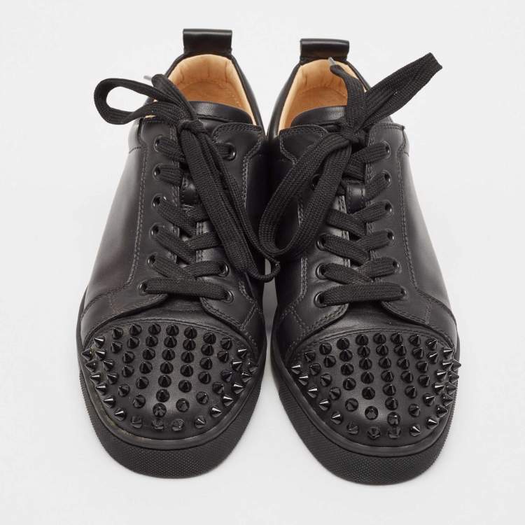 Pre Owned Christian Louboutin Black Leather Louis Junior Spike Lace Up Sneakers Size 39
