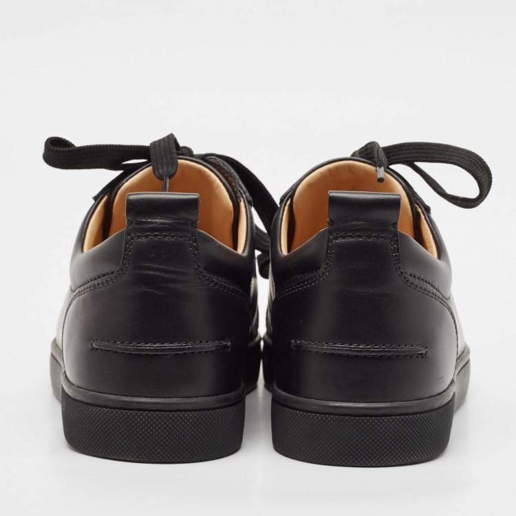 Pre Owned Christian Louboutin Black Leather Louis Junior Spike Lace Up Sneakers Size 39