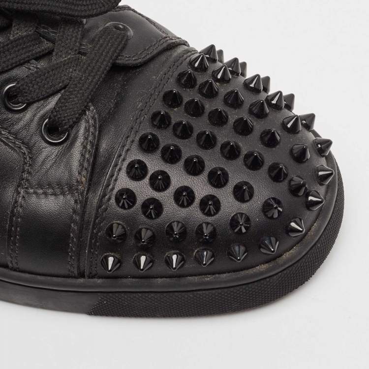 Pre Owned Christian Louboutin Black Leather Louis Junior Spike Lace Up Sneakers Size 39