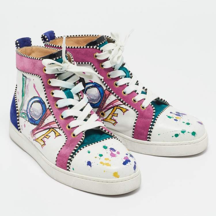 Pre Owned Christian Louboutin Multicolor Leather and Suede Love Rantus Orlato Sneakers Size 39.5