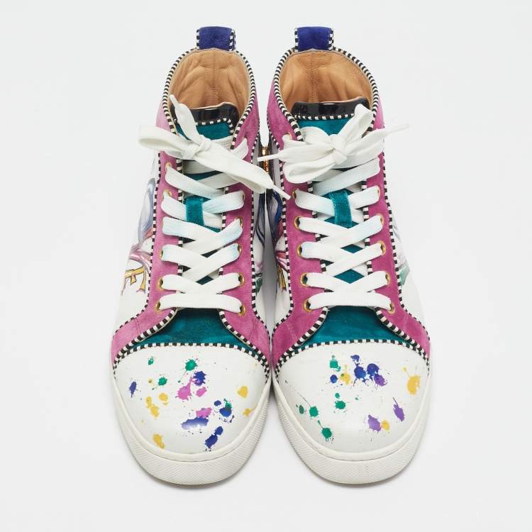 Pre Owned Christian Louboutin Multicolor Leather and Suede Love Rantus Orlato Sneakers Size 39.5