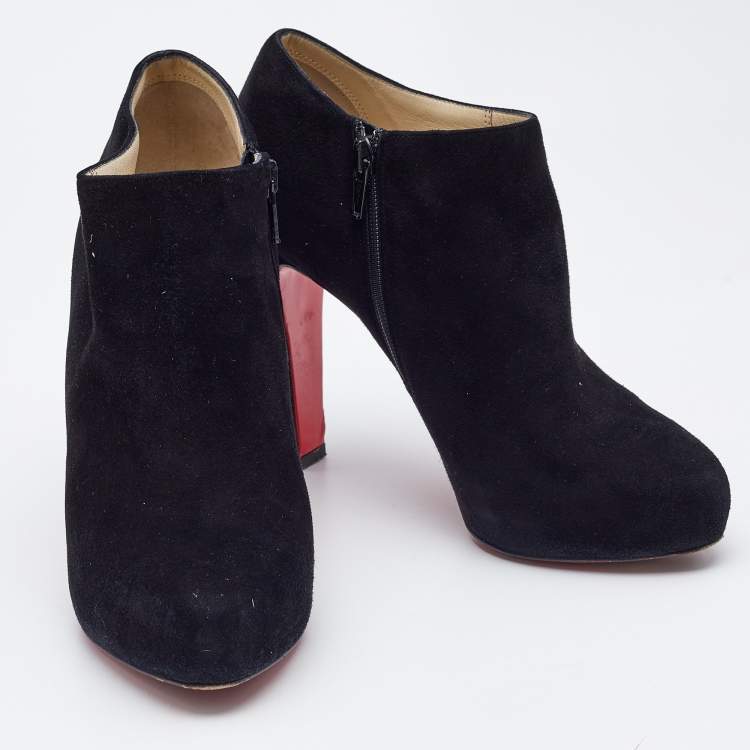 Pre Owned Christian Louboutin Black Suede Belle Ankle Boots Size 37.5