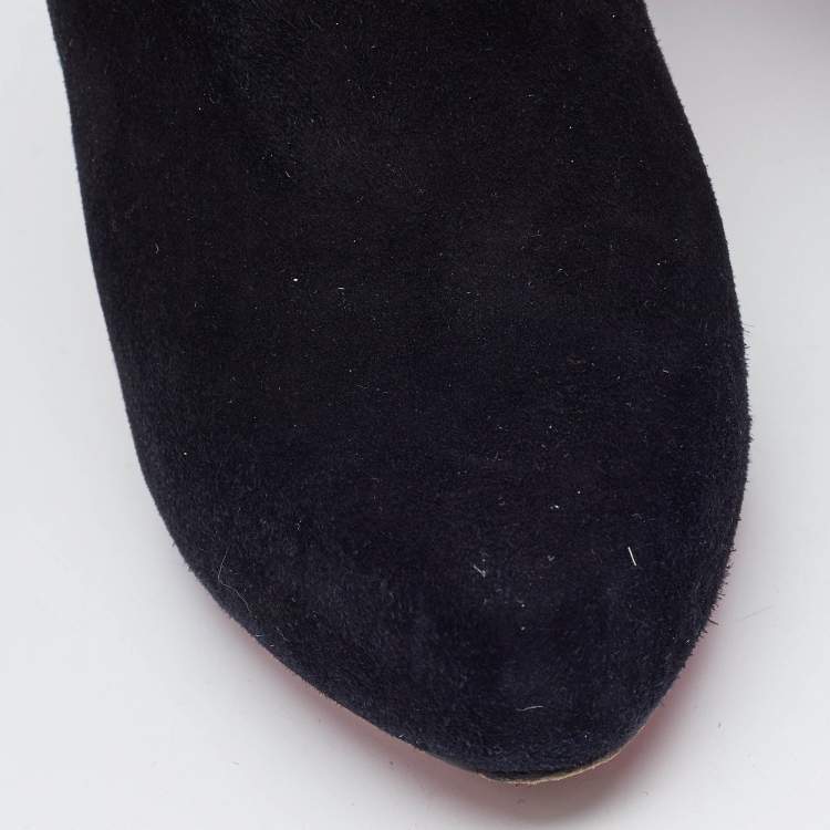Pre Owned Christian Louboutin Black Suede Belle Ankle Boots Size 37.5