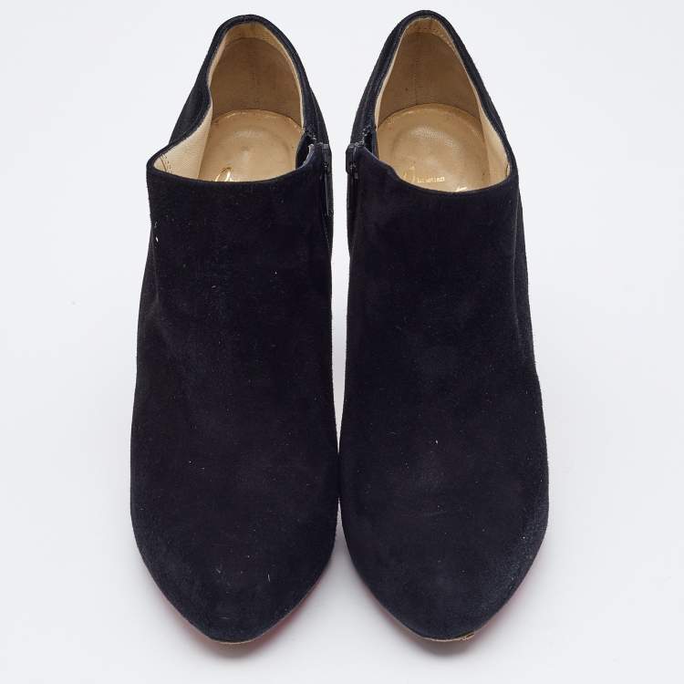 Pre Owned Christian Louboutin Black Suede Belle Ankle Boots Size 37.5