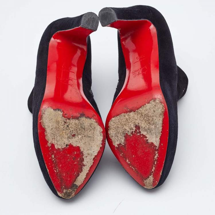 Pre Owned Christian Louboutin Black Suede Belle Ankle Boots Size 37.5