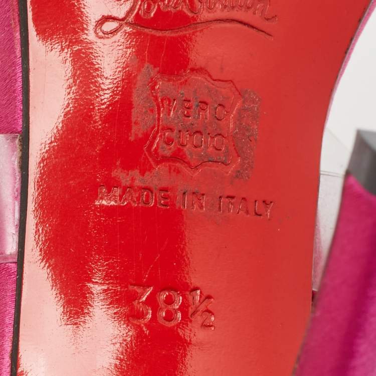 Pre Owned Christian Louboutin Pink/Transparent Satin and PVC Ankle Wrap Sandals Size 38.5