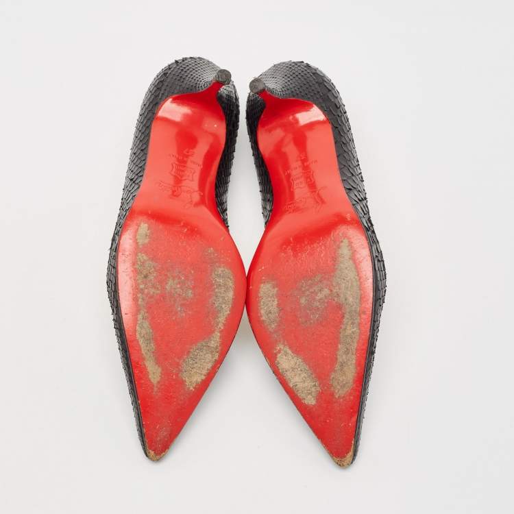 Pre Owned Christian Louboutin Black Snakeskin Leather So Kate Pumps Size 37