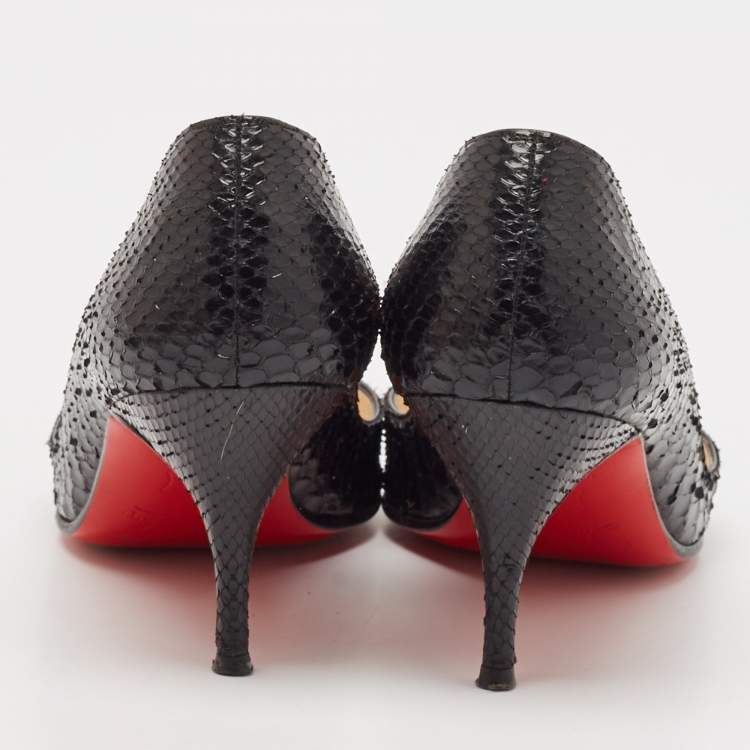 Pre Owned Christian Louboutin Black Snakeskin Leather So Kate Pumps Size 37