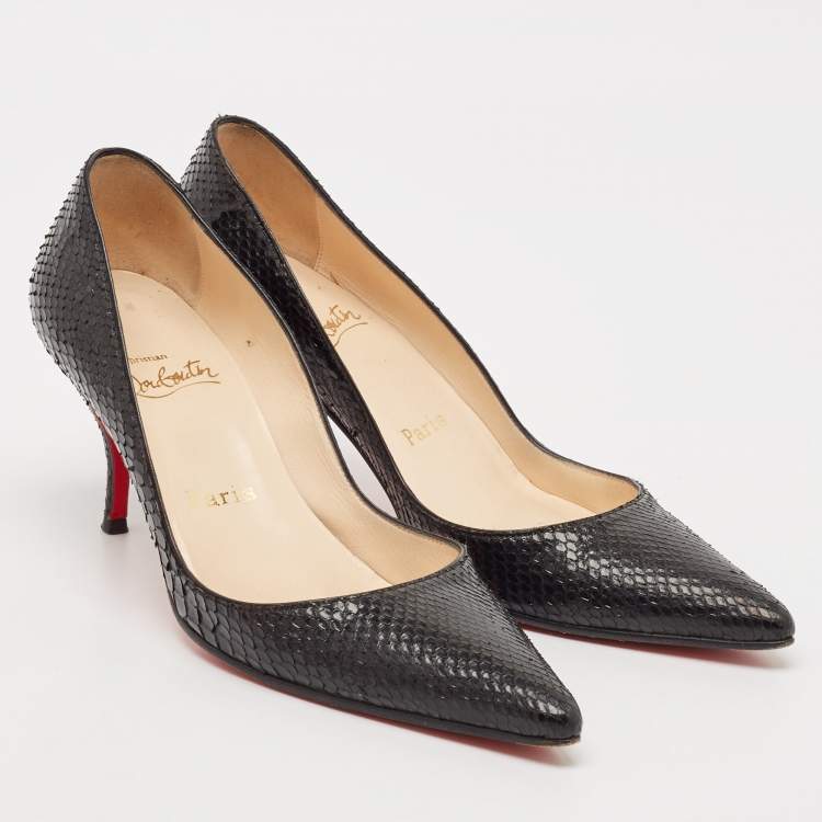 Pre Owned Christian Louboutin Black Snakeskin Leather So Kate Pumps Size 37