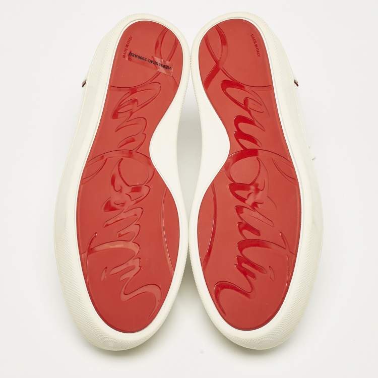 Pre Owned Christian Louboutin White/Red Patent and Leather Vieirissima Sneakers Size 41