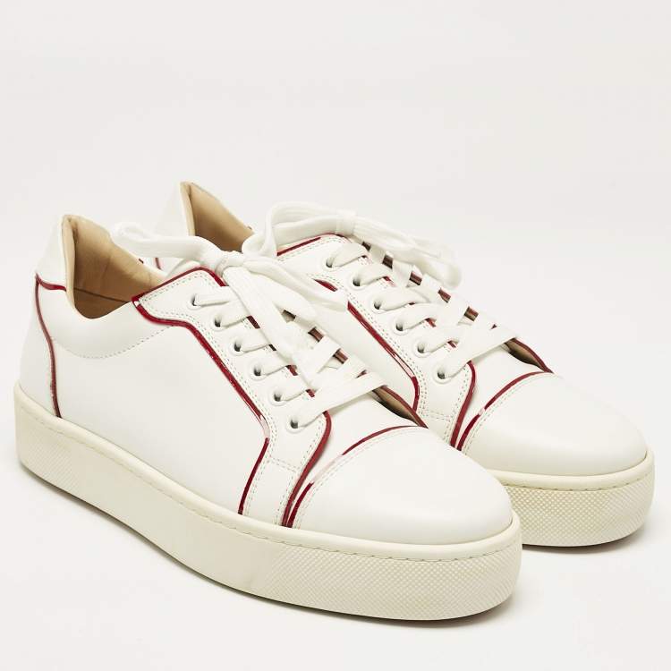 Pre Owned Christian Louboutin White/Red Patent and Leather Vieirissima Sneakers Size 41