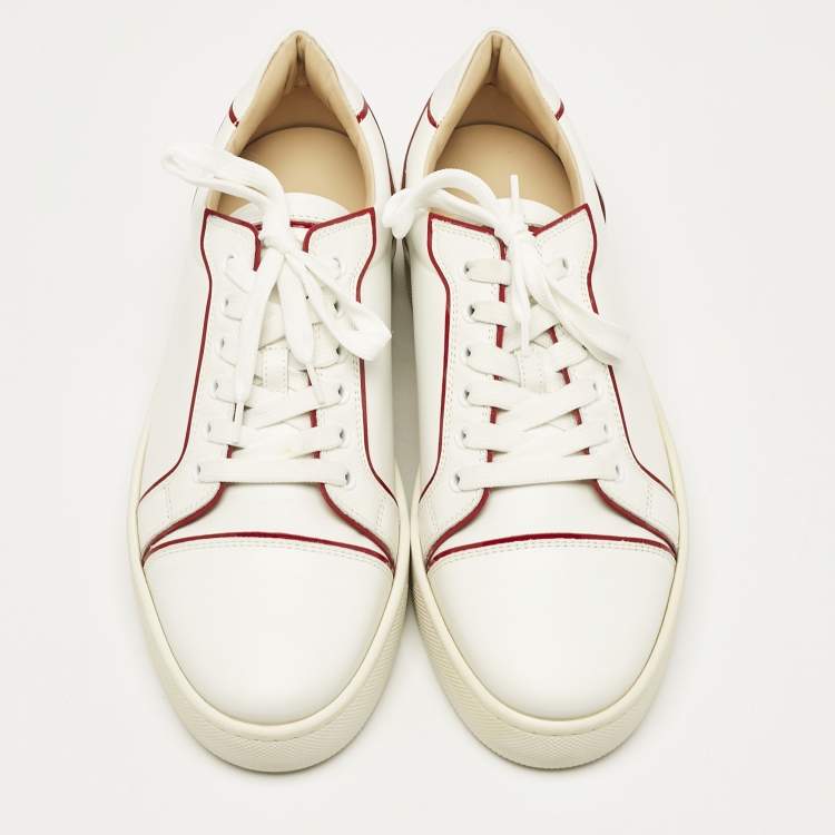 Pre Owned Christian Louboutin White/Red Patent and Leather Vieirissima Sneakers Size 41