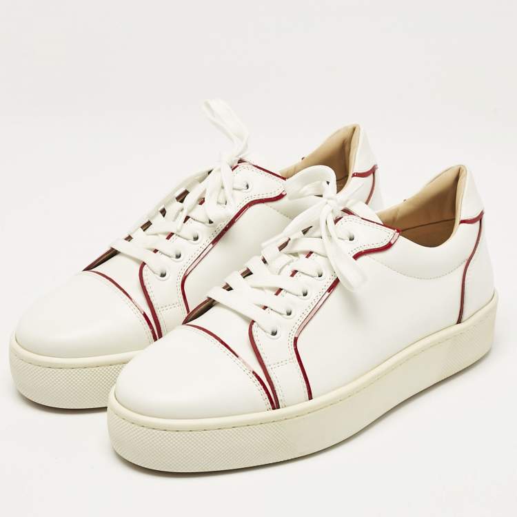 Pre Owned Christian Louboutin White/Red Patent and Leather Vieirissima Sneakers Size 41
