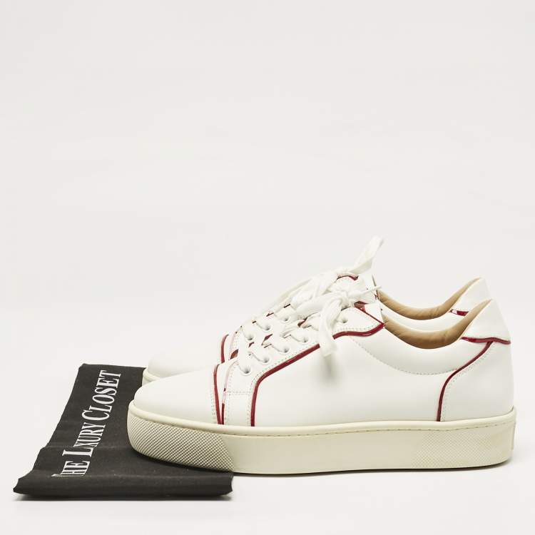 Pre Owned Christian Louboutin White/Red Patent and Leather Vieirissima Sneakers Size 41