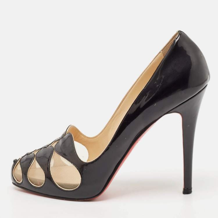 Pre Owned Christian Louboutin Black Mesh and Patent Leather Moira Pumps Size 38