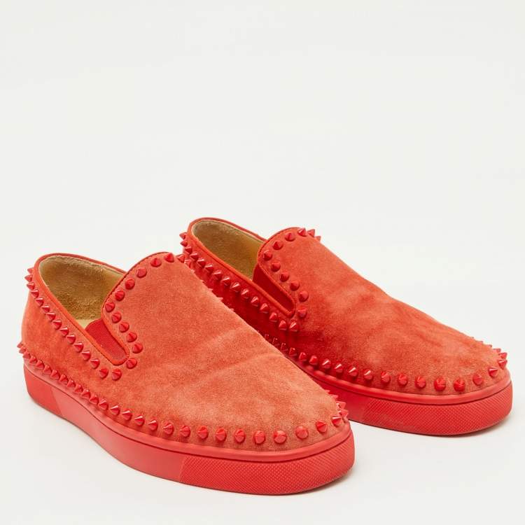 Pre Owned Christian Louboutin Red Suede Pik Boat Slip On Sneakers Size 39.5