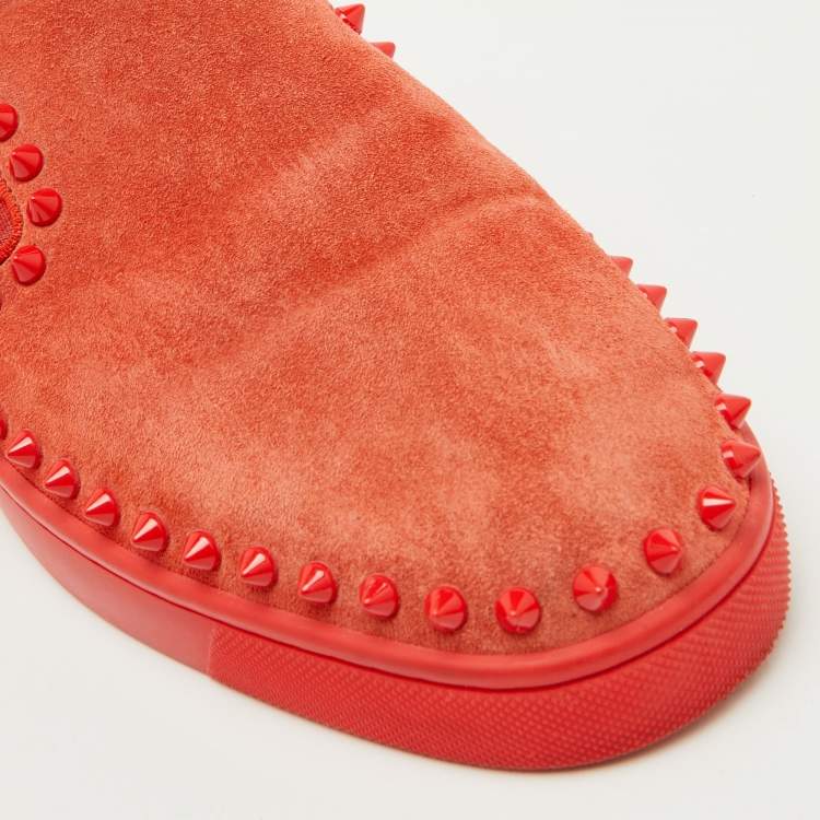 Pre Owned Christian Louboutin Red Suede Pik Boat Slip On Sneakers Size 39.5