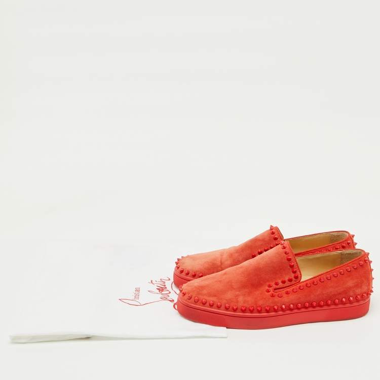 Pre Owned Christian Louboutin Red Suede Pik Boat Slip On Sneakers Size 39.5