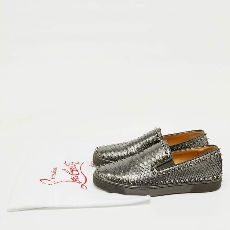 Pre Owned Christian Louboutin Grey Python Pik Boat Slip On Sneakers Size 40.5