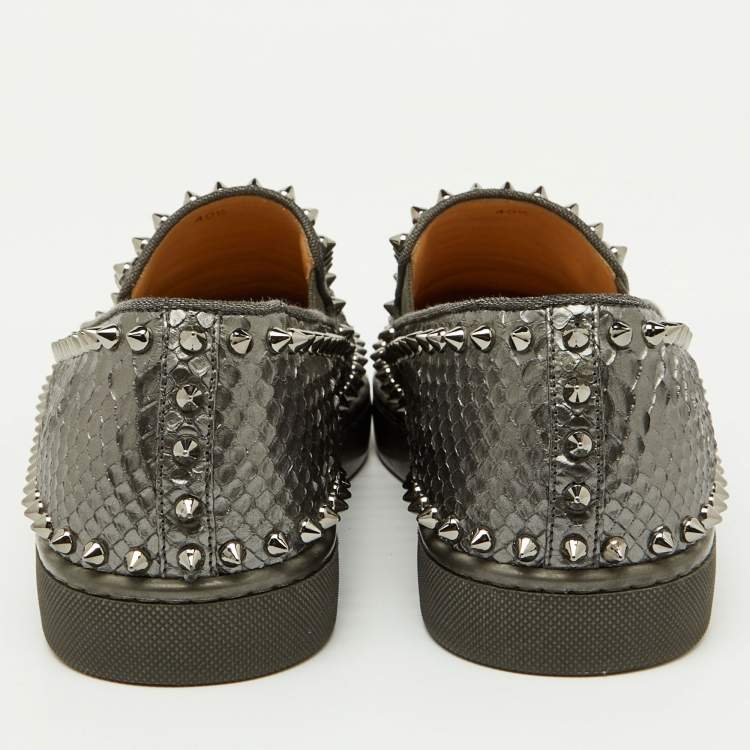 Pre Owned Christian Louboutin Grey Python Pik Boat Slip On Sneakers Size 40.5