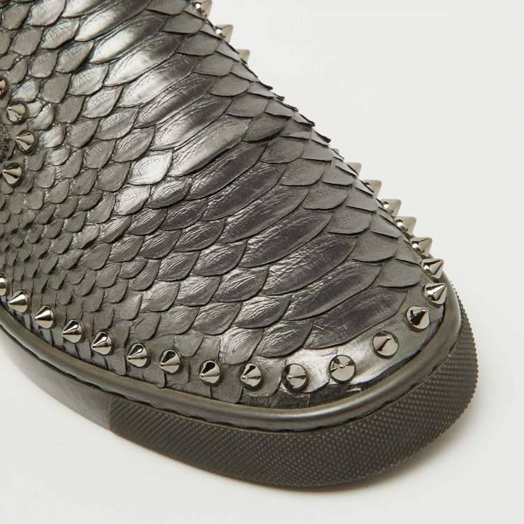 Pre Owned Christian Louboutin Grey Python Pik Boat Slip On Sneakers Size 40.5