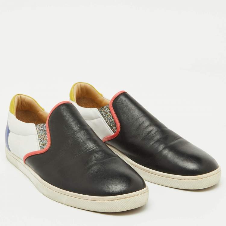 Pre Owned Christian Louboutin Multicolor Leather Pik Boat Slip On Sneakers Size 40.5
