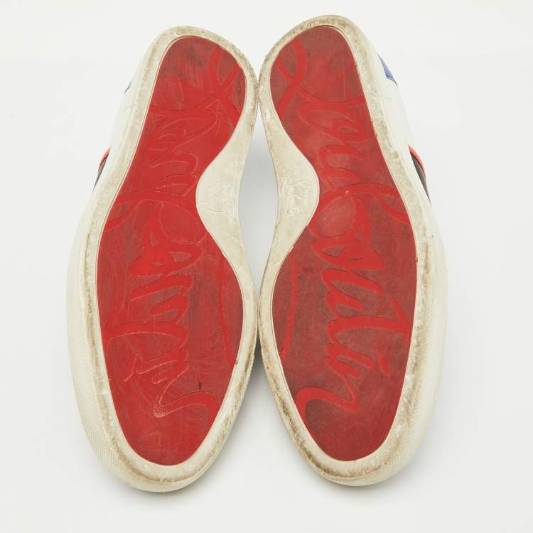 Pre Owned Christian Louboutin Multicolor Leather Pik Boat Slip On Sneakers Size 40.5