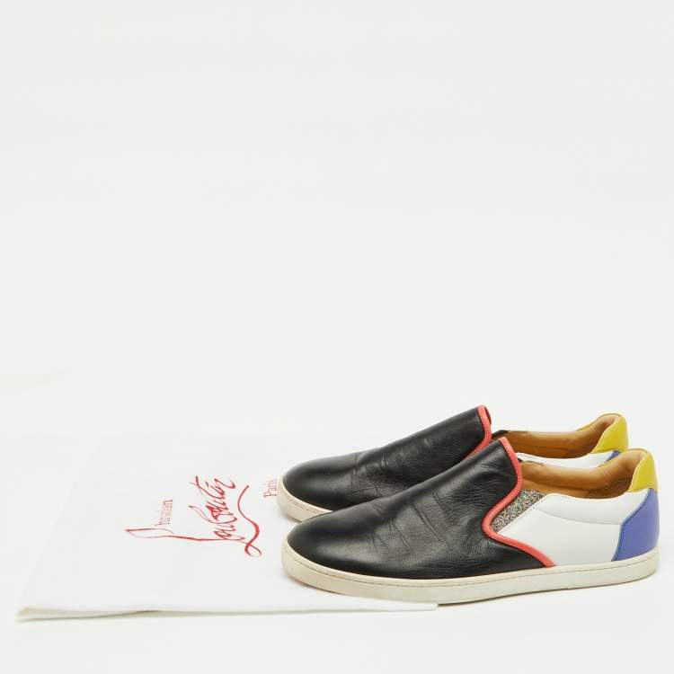 Pre Owned Christian Louboutin Multicolor Leather Pik Boat Slip On Sneakers Size 40.5