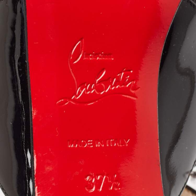 Pre Owned Christian Louboutin Black Patent Leather And Glitter Fabric Mira Bella Cross Strap Sandals Size 37.5