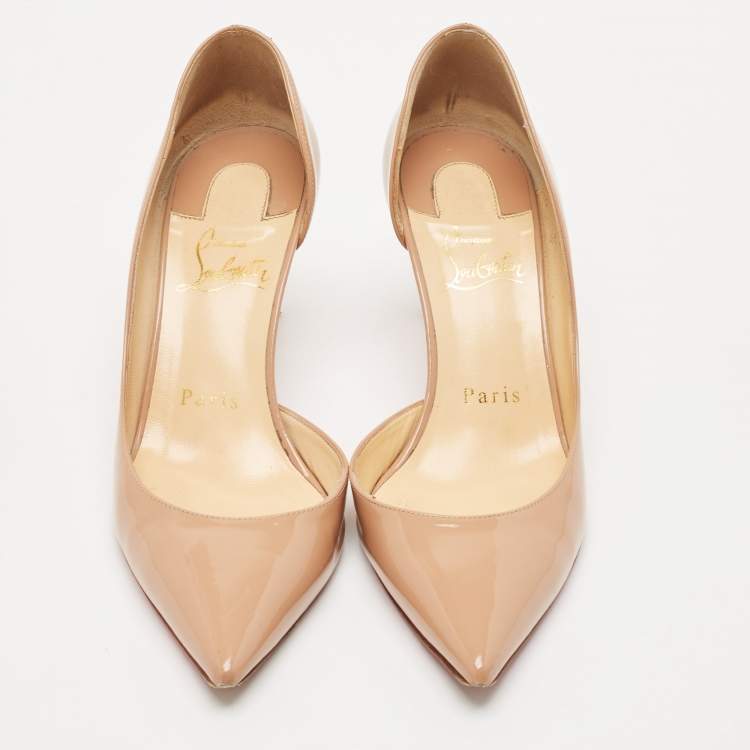 Pre Owned Christian Louboutin Beige Patent Leather Iriza Pumps Size 35