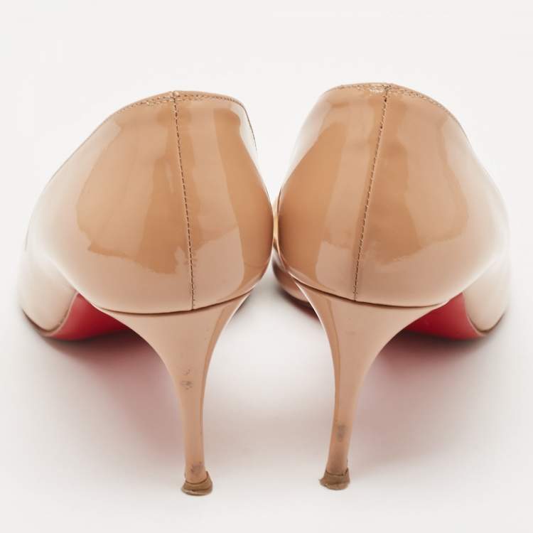 Pre Owned Christian Louboutin Beige Patent Leather Iriza Pumps Size 35