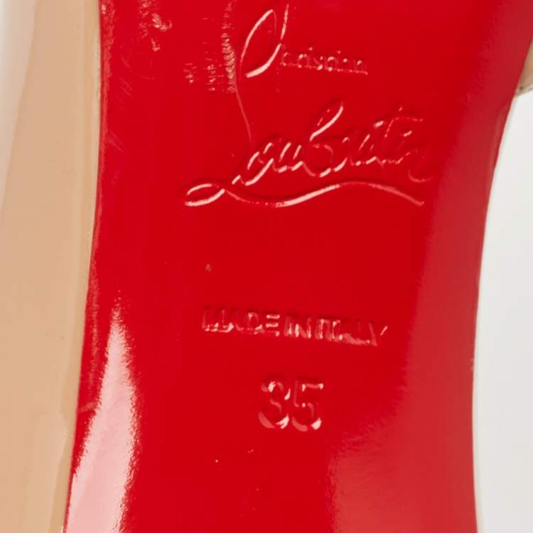 Pre Owned Christian Louboutin Beige Patent Leather Iriza Pumps Size 35