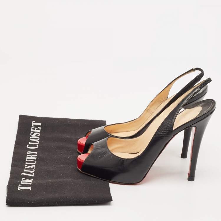 Pre Owned Christian Louboutin Black Leather Private Number Slingback Pumps Size 37