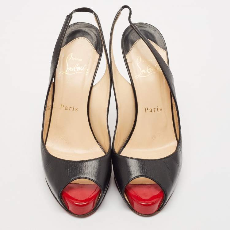 Pre Owned Christian Louboutin Black Leather Private Number Slingback Pumps Size 37