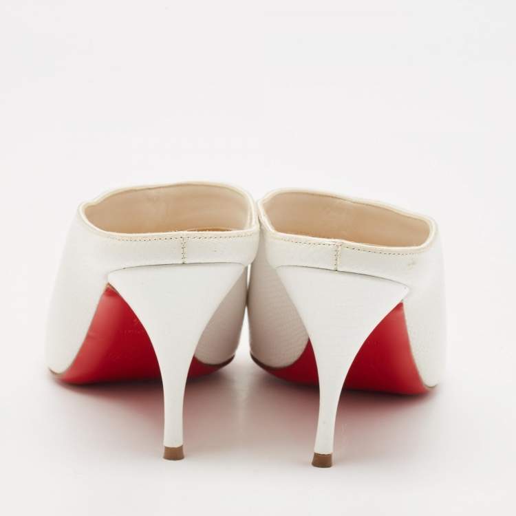 Pre Owned Christian Louboutin White Lizard Embossed Leather Quart Mules Size 37.5