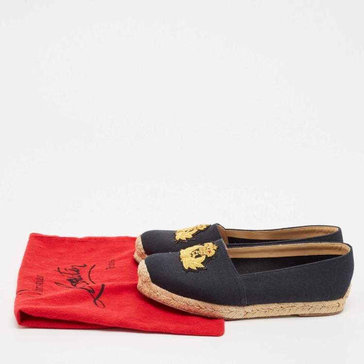 Pre Owned Christian Louboutin Navy Blue Canvas Lougalia Espadrille Flats Size 36