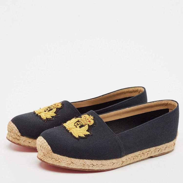 Pre Owned Christian Louboutin Navy Blue Canvas Lougalia Espadrille Flats Size 36