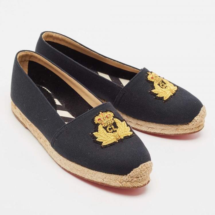 Pre Owned Christian Louboutin Navy Blue Canvas Lougalia Espadrille Flats Size 36