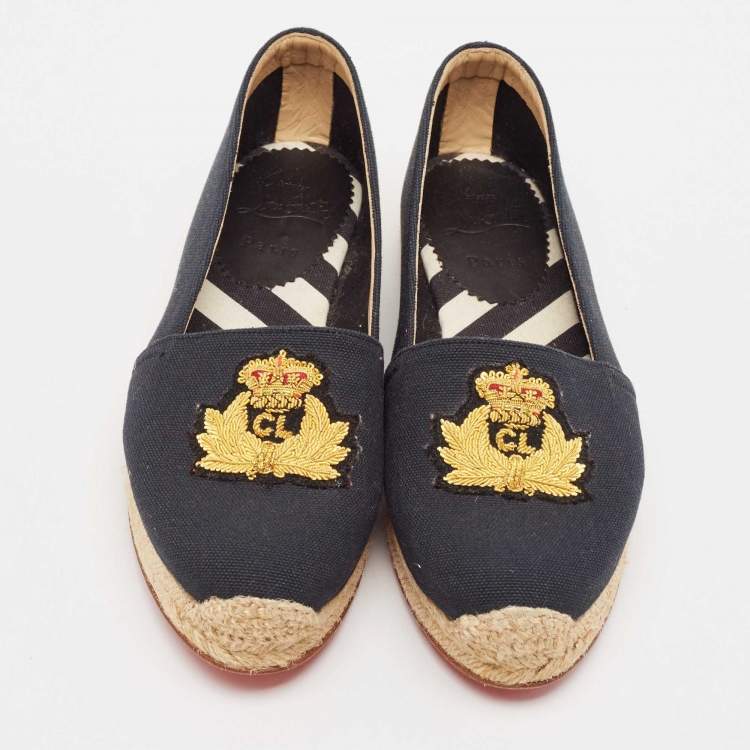 Pre Owned Christian Louboutin Navy Blue Canvas Lougalia Espadrille Flats Size 36