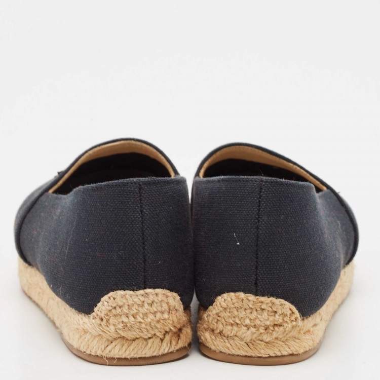 Pre Owned Christian Louboutin Navy Blue Canvas Lougalia Espadrille Flats Size 36