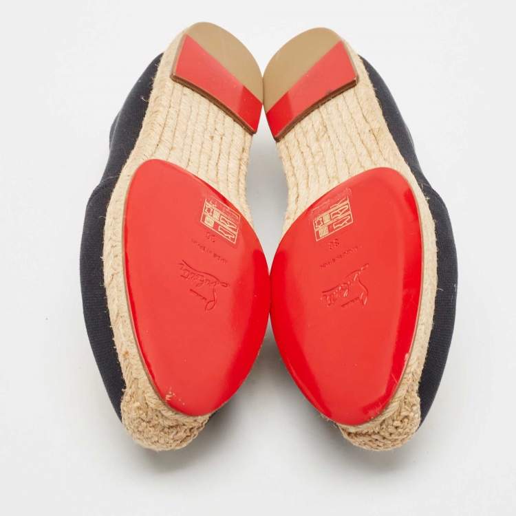 Pre Owned Christian Louboutin Navy Blue Canvas Lougalia Espadrille Flats Size 36