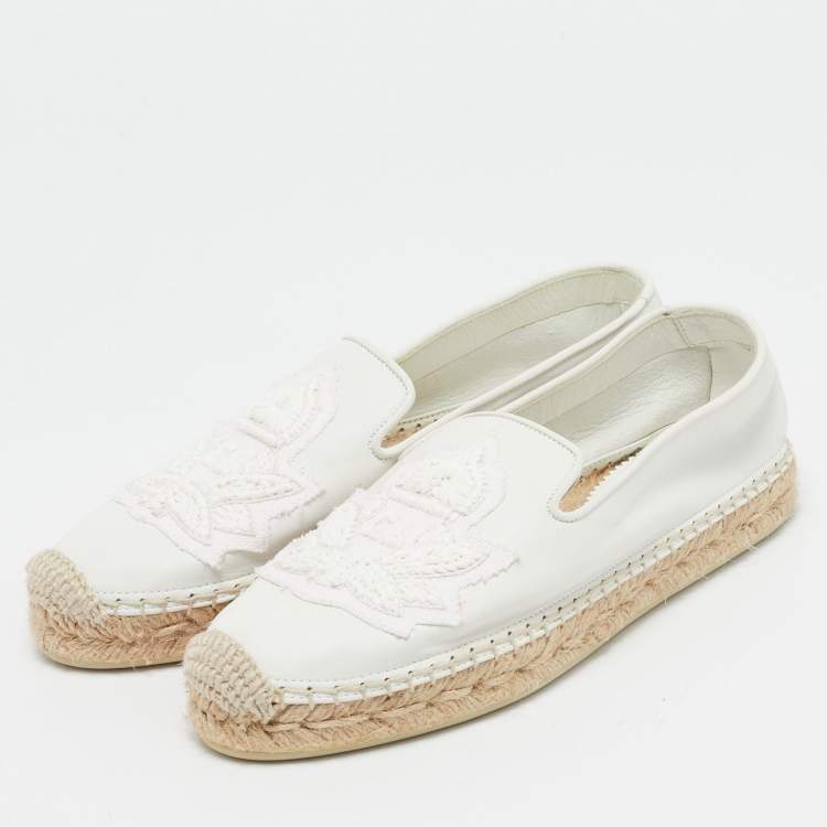 Pre Owned Christian Louboutin White Leather Nanou Orlato Espadrille Flats Size 35