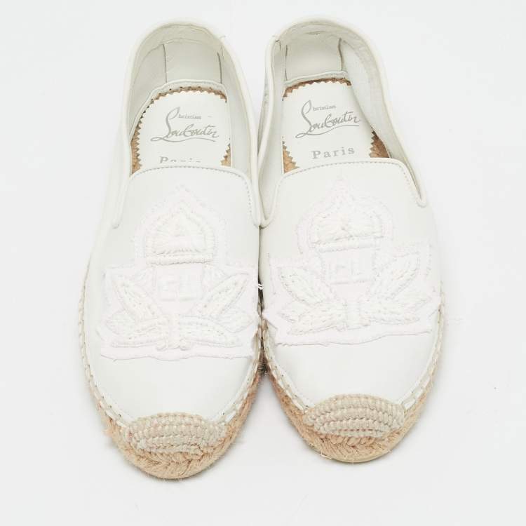 Pre Owned Christian Louboutin White Leather Nanou Orlato Espadrille Flats Size 35