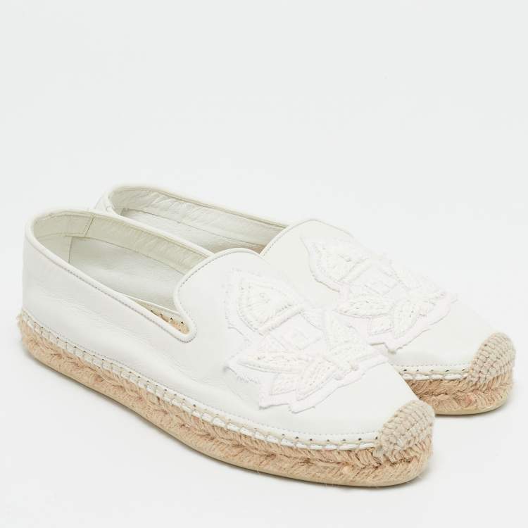 Pre Owned Christian Louboutin White Leather Nanou Orlato Espadrille Flats Size 35