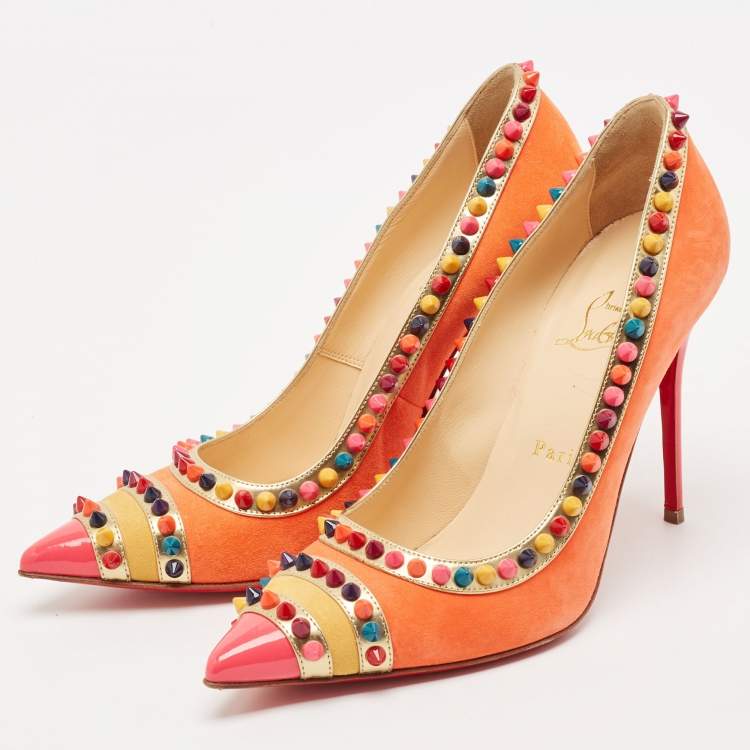 Pre Owned Christian Louboutin Multicolor Patent Leather and Suede Malabar Hill Pumps Size 38