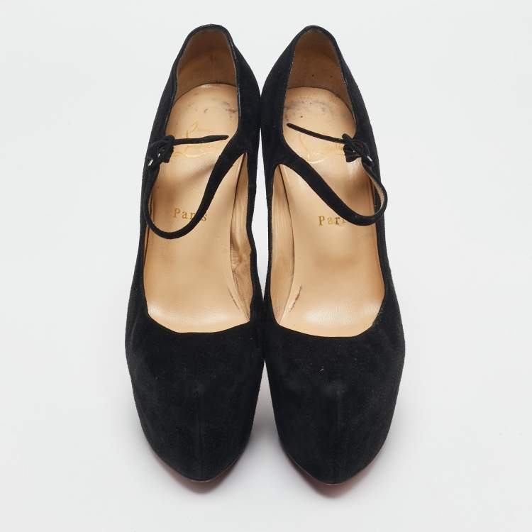 Pre Owned Christian Louboutin Black Suede Lady Daf Mary Jane Pumps Size 39