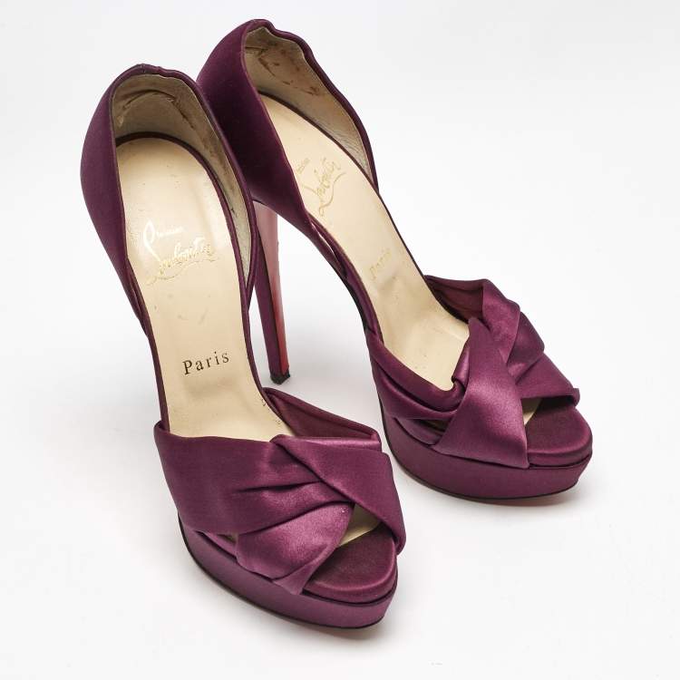 مملوكة مسبقًا Christian Louboutin Purple Satin Volpi 150 Peep Toe D'Orsay Pumps Size 38