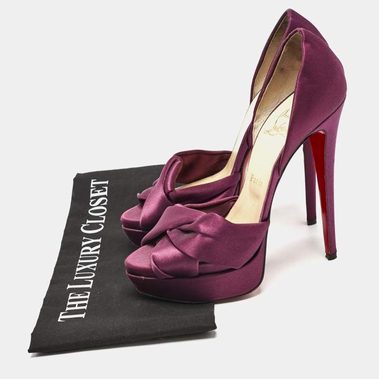 مملوكة مسبقًا Christian Louboutin Purple Satin Volpi 150 Peep Toe D'Orsay Pumps Size 38